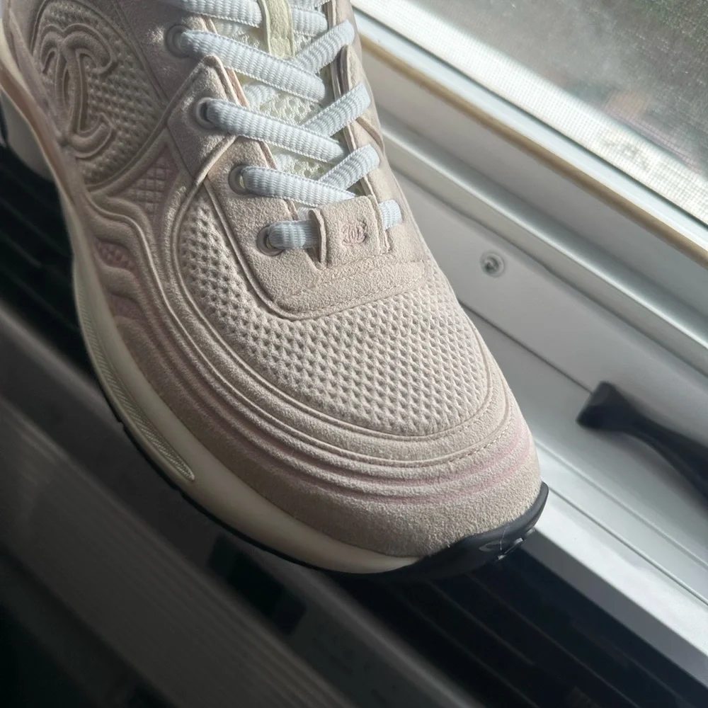 CHANEL Women's Light Pink and White Sneakers
